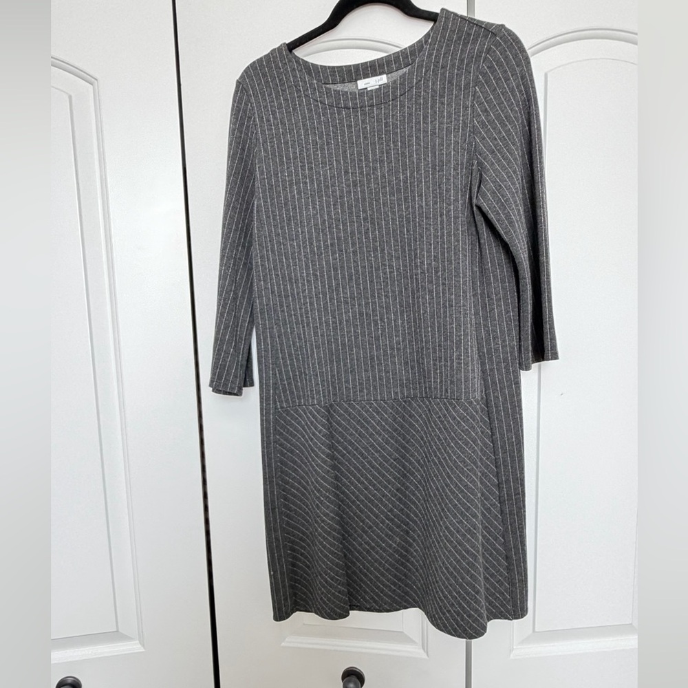 J. Jill Charcoal Pinstripe Long Sleeve Dress